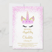 パープルグリッターユニコーン誕生日招待状 招待状 (正面)