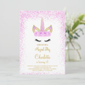 パープルグリッターユニコーン誕生日招待状 招待状 (スタンド正面)