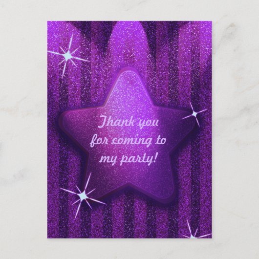 パープルグリッターライクスター誕生日サンキューカード ポストカード (正面)