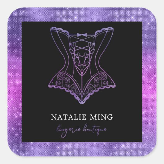 パープルグリッターラグジュアリーランジェリーブティックスクエアスティ スクエアシール (正面)