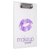 パープルグリッターリップ&水玉模様パターン クリップボード (右)