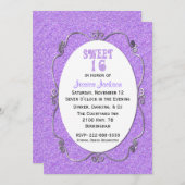 パープルグリッタールックスイート16誕生日招待状 招待状 (正面/裏面)