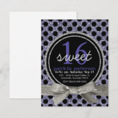 パープルグリッタールック水玉模様スイート16パーティー 招待状 (正面/裏面)