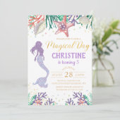 パープルグリッター人魚海の中の誕生日 招待状 (スタンド正面)