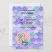 パープルグリッター人魚海の中の赤ちゃんシャワー 招待状 (正面)