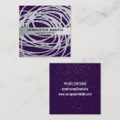 パープルグリッター斑点 |シルバーグリッター落書き スクエア名刺 (正面/裏面)