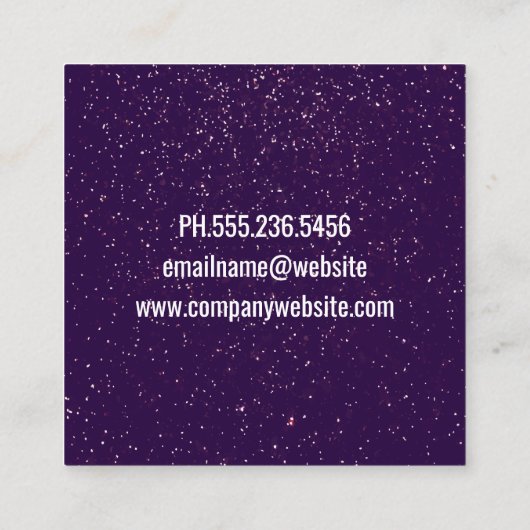 パープルグリッター斑点 |シルバーグリッター落書き スクエア名刺 (裏面)