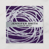 パープルグリッター斑点 |シルバーグリッター落書き スクエア名刺 (正面)