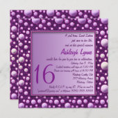 パープルグリッター水玉模様Sweet sixteen招待状 招待状 (正面/裏面)