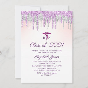 パープルグリッター看護卒業パーティーの招待 招待状