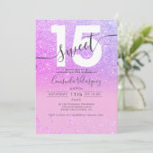 パープルグリッター紙吹雪ピンクキンセアニェラ写真 招待状 (スタンド正面)