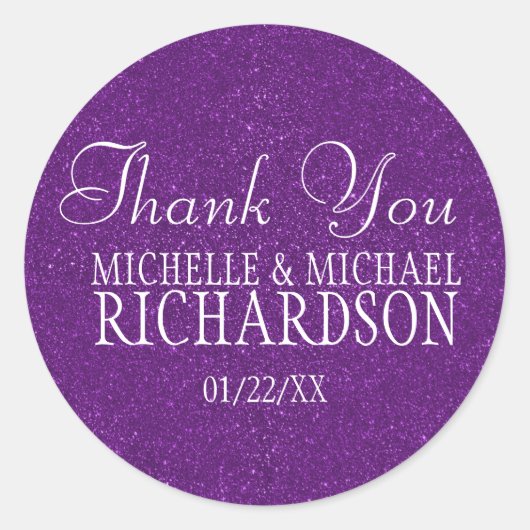 パープルグリッター結婚式の引き出物 ラウンドシール (正面)