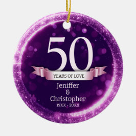 パープルグリッター編集年結婚記念日 セラミックオーナメント