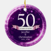 パープルグリッター編集年結婚記念日 セラミックオーナメント (裏面)