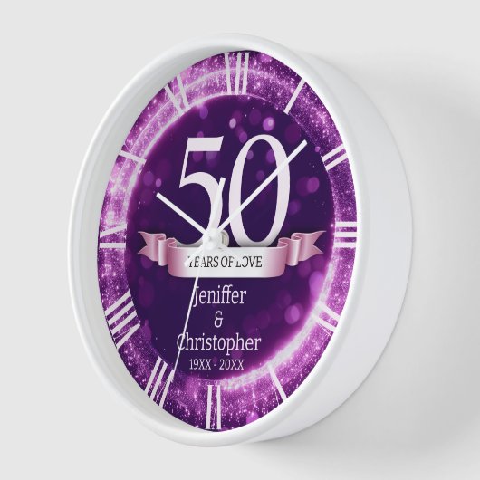 パープルグリッター編集年結婚記念日 壁時計 (傾斜)