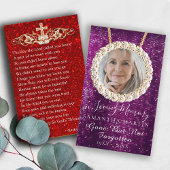 パープルグリッター葬儀記念祈りの言葉フォトカード 名刺