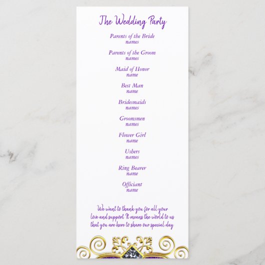 パープルグリッター金ゴールドジェムストーン結婚式 プログラム (裏面)