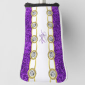 パープルグリッター金ゴールドジュエルモノグラムネームパター ゴルフヘッドカバー (回転90)
