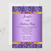 パープルグリッター金ゴールドダイヤモンドバースデーパーティー 招待状 (正面)