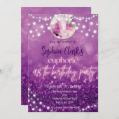 パープルグリッター18th誕生日ユーフォリア招待状 招待状 (正面/裏面)