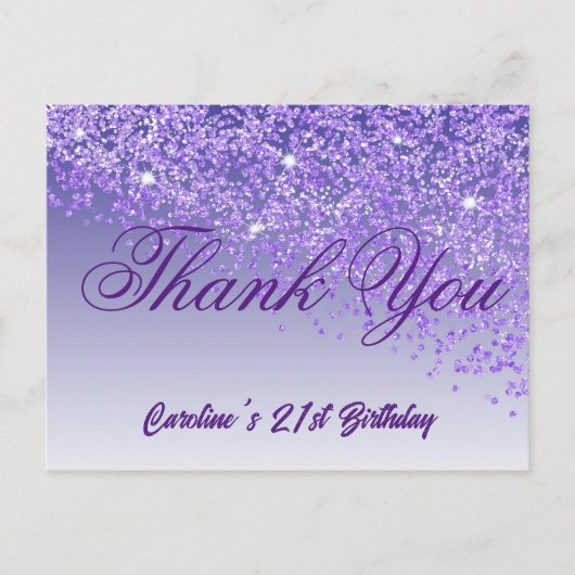 パープルグリッター21歳の誕生日ありがとう ポストカード (正面)