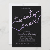 パープルグリッター21歳の誕生日招待状 招待状 (正面)