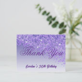 パープルグリッター30歳の誕生日ありがとう ポストカード (スタンド正面)
