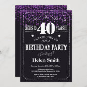 パープルグリッター40歳誕生日招待状 招待状 (正面/裏面)