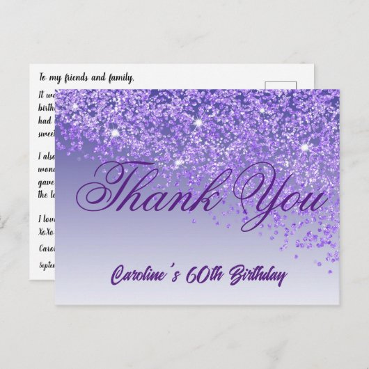 パープルグリッター60誕生日ありがとう ポストカード (正面/裏面)