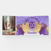 パープルグリッター70誕生日&バルーン 横断幕 (横)