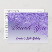 パープルグリッター80誕生日ありがとう ポストカード (正面/裏面)