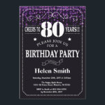 パープルグリッター80th誕生日招待状 招待状<br><div class="desc">パープルグリッター80番目の誕生日招待状。ホワイトタイポグラフィ。黒と白の黒板の背景大人の誕生日。男女誕生日10代の少年女性のデイ招待状第13回第15回第16回第18回第20回第21回第30回第40回第60回第70回第80回第90回第100回。年齢に関係なく。さらにカスタマイズするには、「クリックカスタマイズit」ボタンをクリックし、デザインツールを使用してこのテンプレートを変更してください。</div>