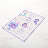 パープルグリッター&ウォーターカラーマーメイド海誕生日 箔招待状 (回転した状態)
