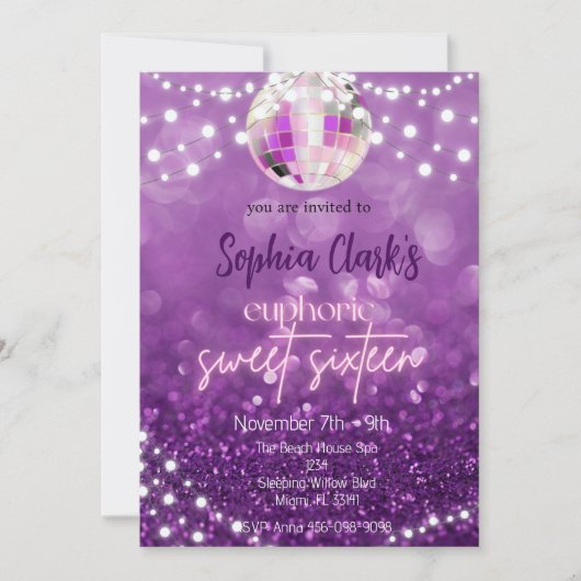 パープルグリッター スイート16 ユーフォリア ご招待状 招待状 (正面)