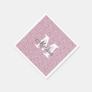 パープルグリッター&スパークルモノグラムナプキン スタンダードカクテルナプキン