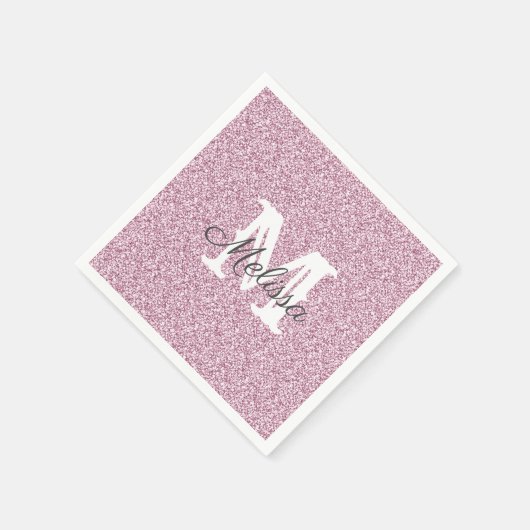 パープルグリッター&スパークルモノグラムナプキン スタンダードカクテルナプキン (角)