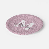 パープルグリッター&スパークルモノグラム紙プレート ペーパープレート (アングル)
