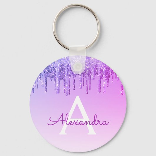 パープルグリッター&スパークルモノグラム キーホルダー (正面)