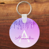 パープルグリッター&スパークルモノグラム キーホルダー (正面)