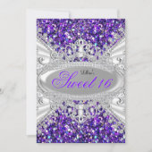 パープルグリッター&ダイアモンドティアラスウィート16 招待状 (正面)