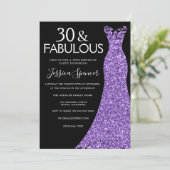 パープルグリッター ドレス ブラック 30歳の誕生日パーティー 招待状 (スタンド正面)