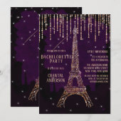 パープルグリッター パリ エッフェル塔  ブライズメイド 招待状 (正面/裏面)
