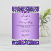 パープルグリッター・パール・ダイヤモンドの誕生日パーティー 招待状 (スタンド正面)