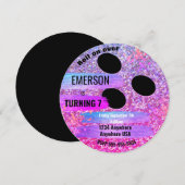 パープルグリッター ボウリングボール ボウリング バースデーパーティー 招待状 (正面/裏面)