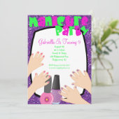 パープルグリッター マニキュアスパ 誕生日パーティー 招待状 (スタンド正面)