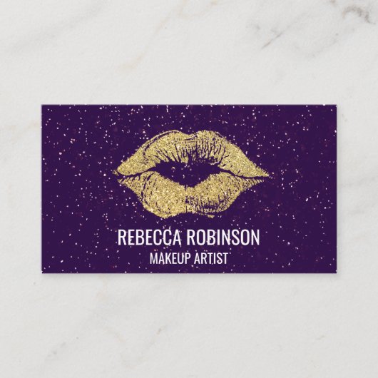 パープルグリッター |金ゴールドリップスティックキス 名刺 (正面)