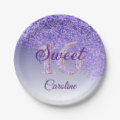 パープルグリッター、16グリッター、甘い16誕生日パプ ペーパープレート (正面)