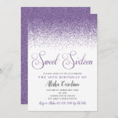 パープルグリッターSweet sixteen誕生日招待状 招待状 (正面/裏面)