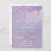パープルグリッターSweet sixteen誕生日招待状 招待状 (正面)