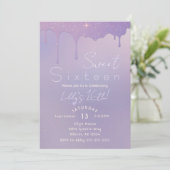 パープルグリッターSweet sixteen誕生日招待状 招待状 (スタンド正面)